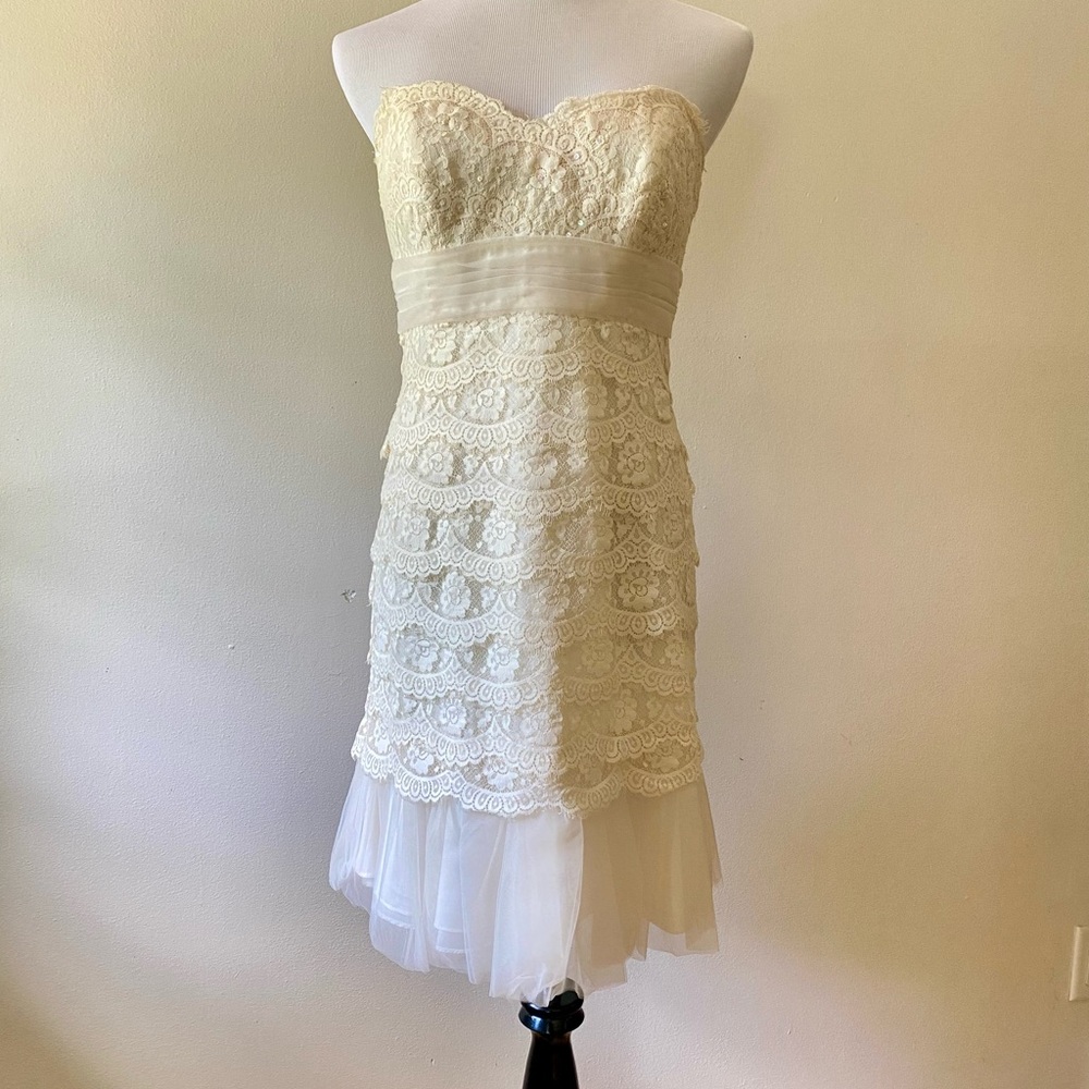 David’s Bridal Short Strapless wedding dress